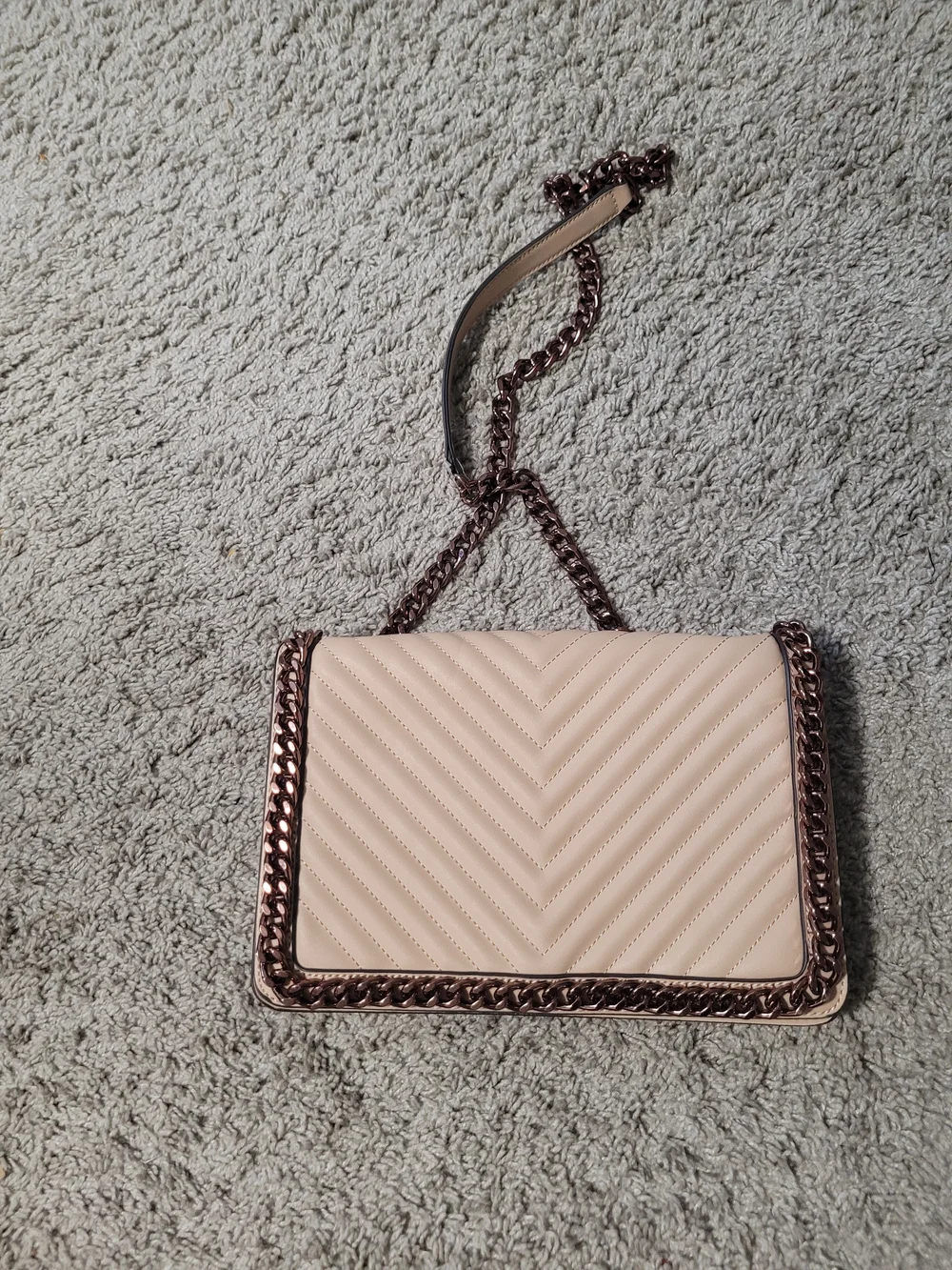ALDO Greenwald Crossbody Bag in a beige/blush color featuring a chevron-quilted - Picture 1 of 7
